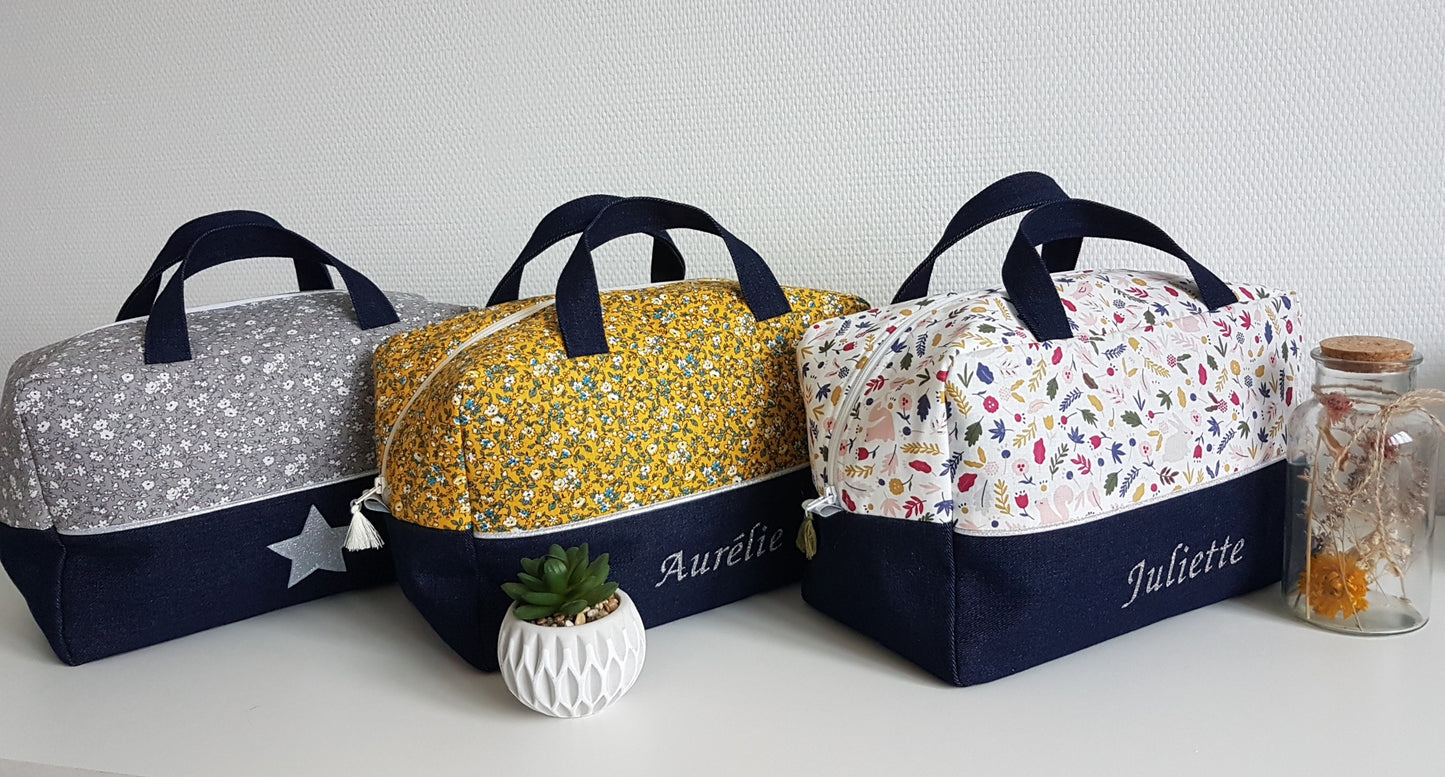 Valisette bicolore liberty et jean denim