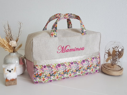 Sparkly beige and orange liberty suitcase