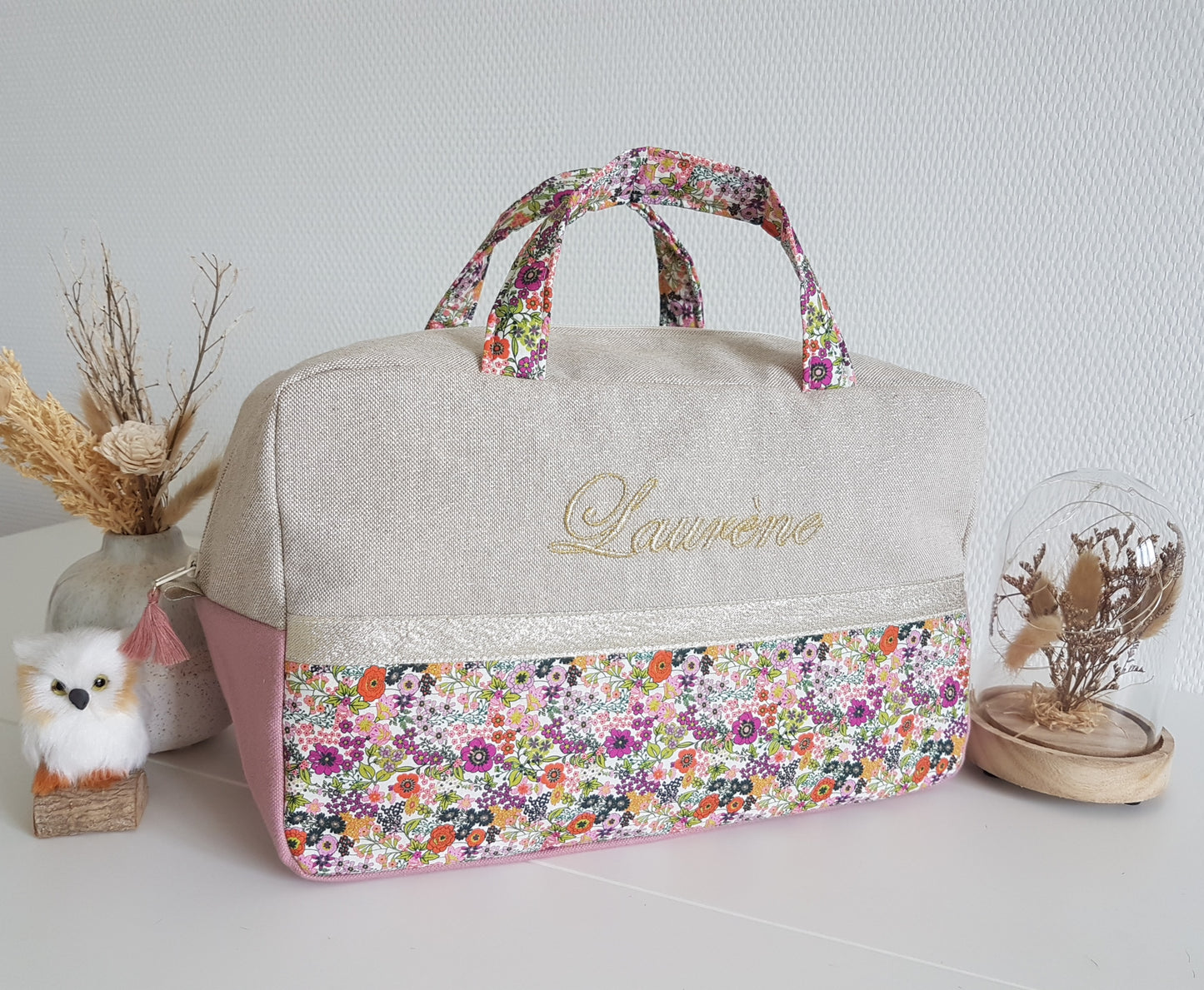 Valisette beige scintillant et liberty orange