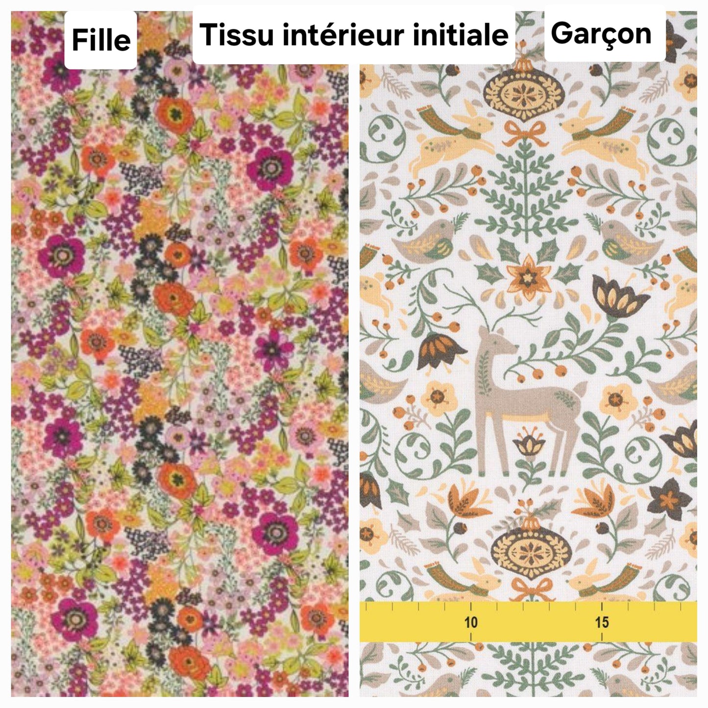 Protège carnet de santé, velours et broderie lettre fleurie