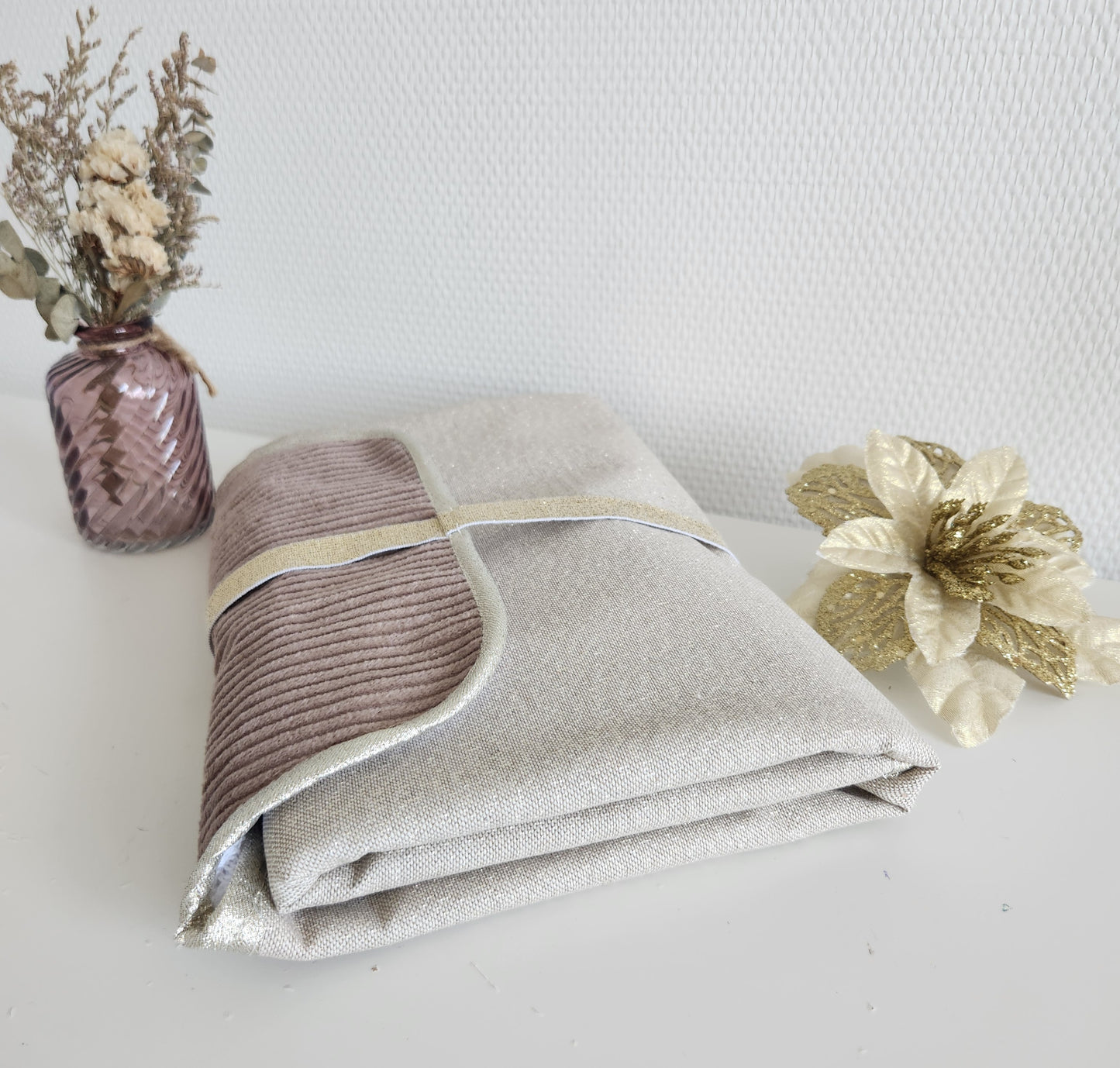 Tapis à langer nomade, beige scintillant et velours côtelé beige