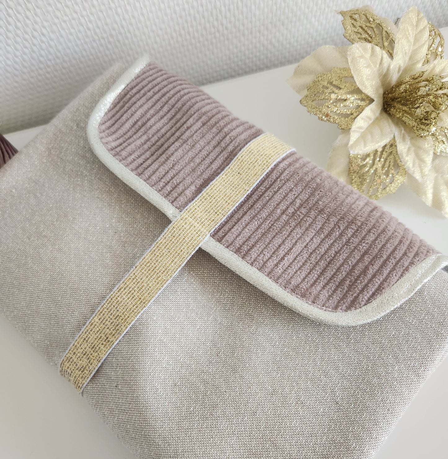 Tapis à langer nomade, beige scintillant et velours côtelé beige