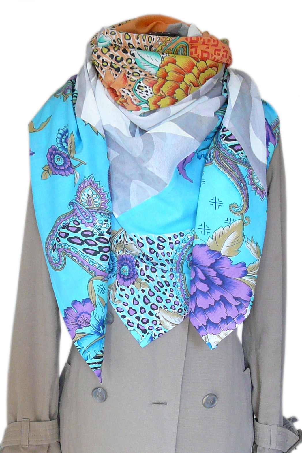 Grand foulard carré pour femme, patchwork, oversize, en voile de coton