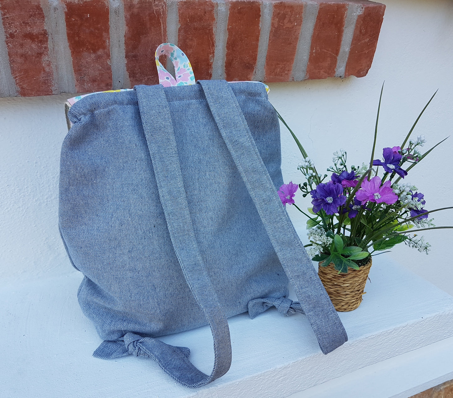 Sac à dos maternelle jean et liberty pastel fluo
