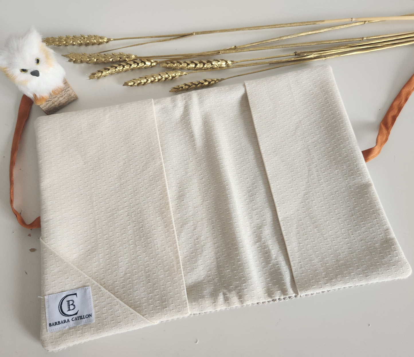 Protège carnet de santé, velours et broderie renard