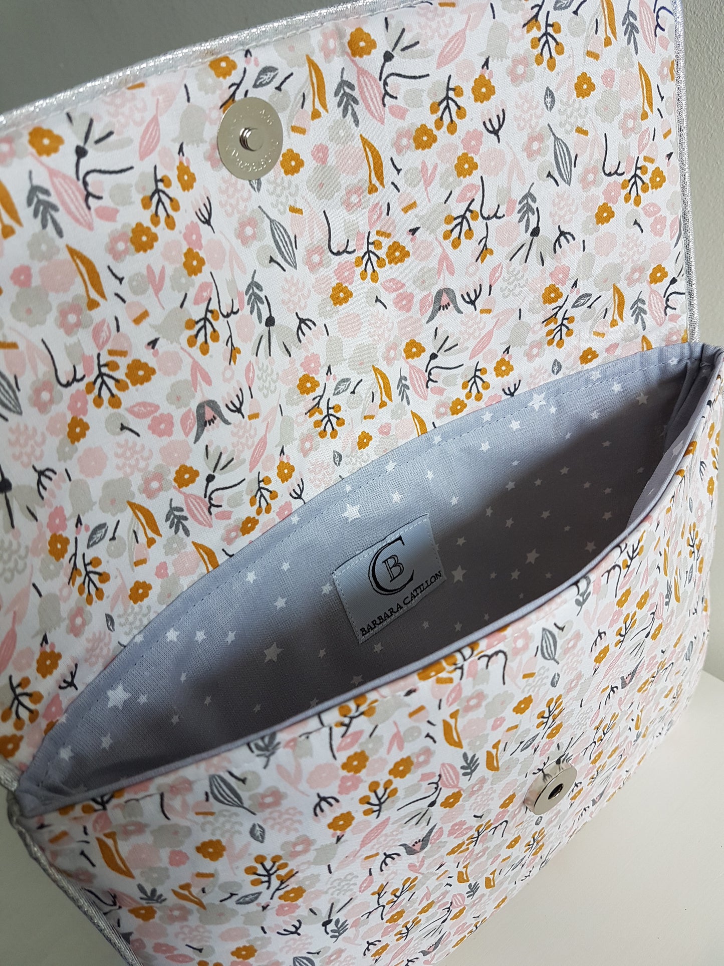 Protège carnet de santé, pochette à langer, en coton liberty rose et gris