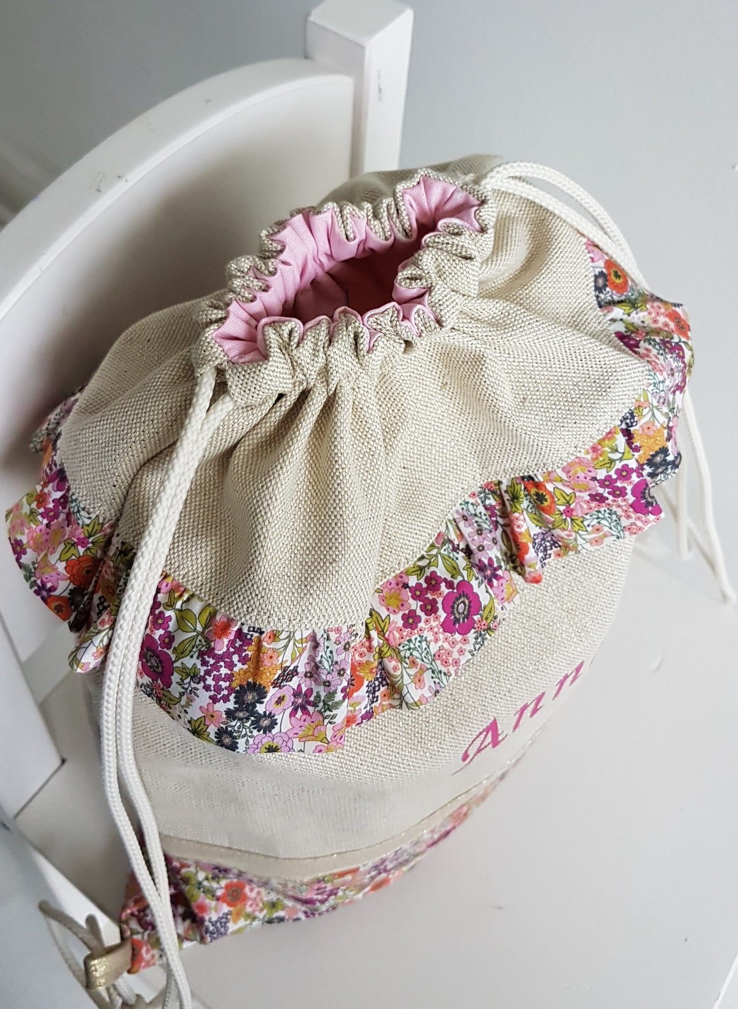 Sac à dos enfant beige scintillant et liberty orange.