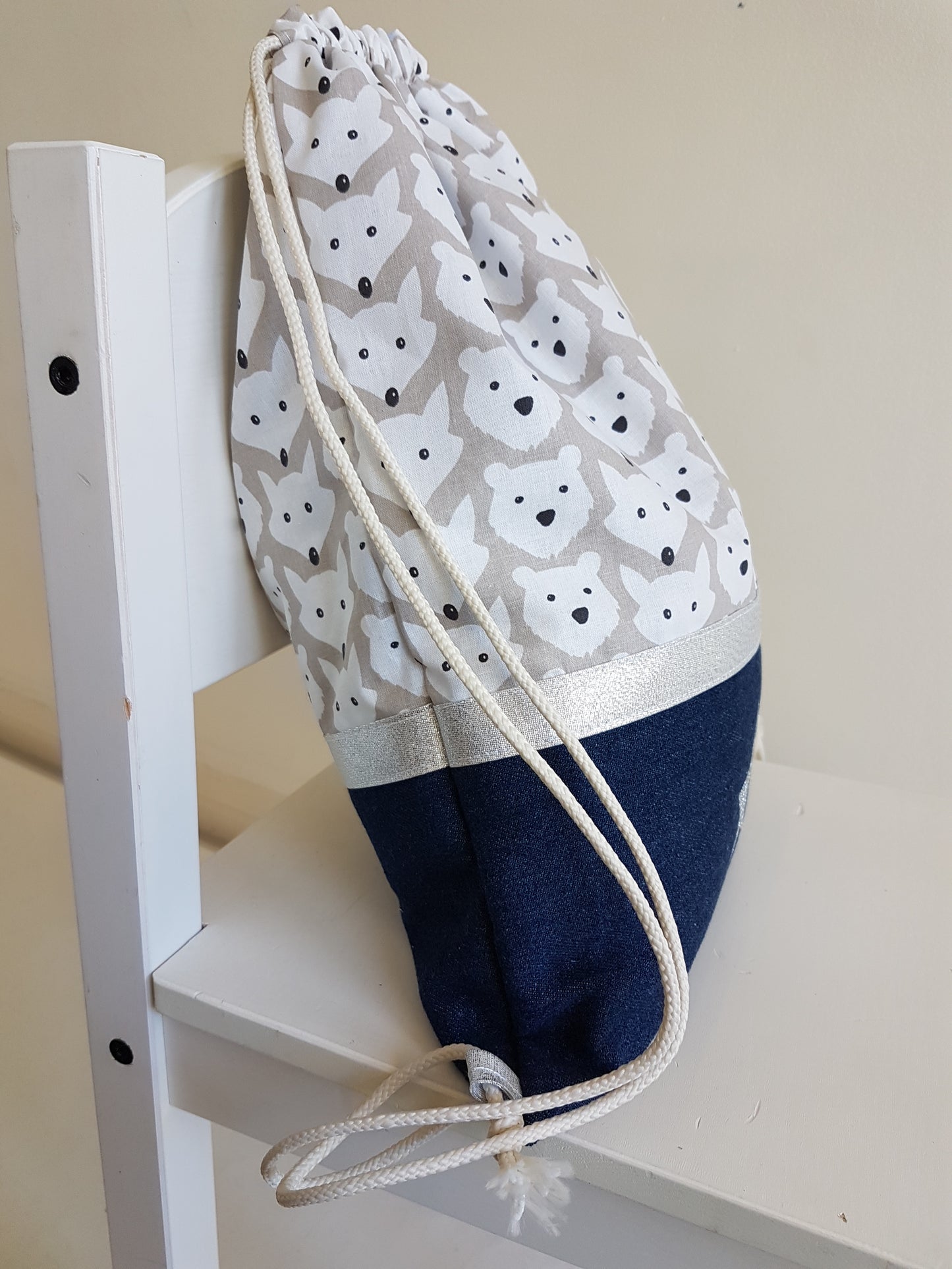 EN STOCK Sac à dos enfant jean et beige motifs animaux