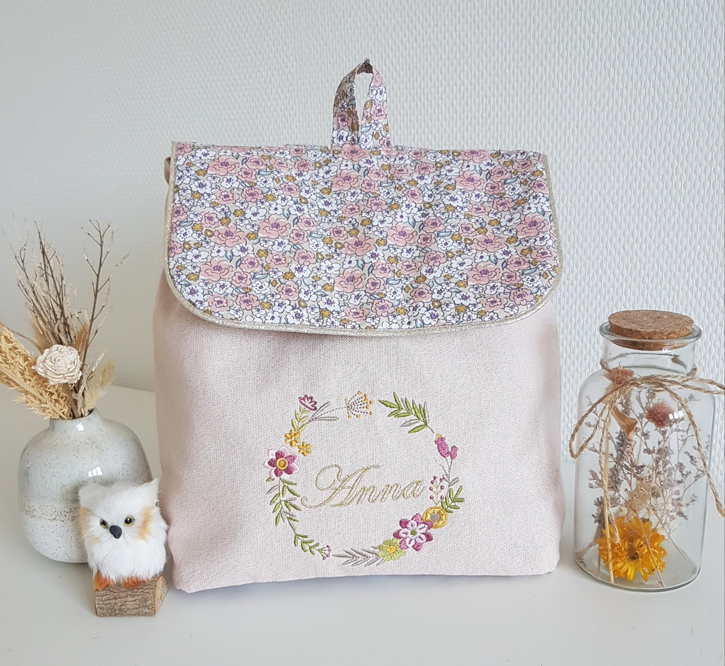 Sac à dos maternelle enfant brodé, coton scintillant et liberty