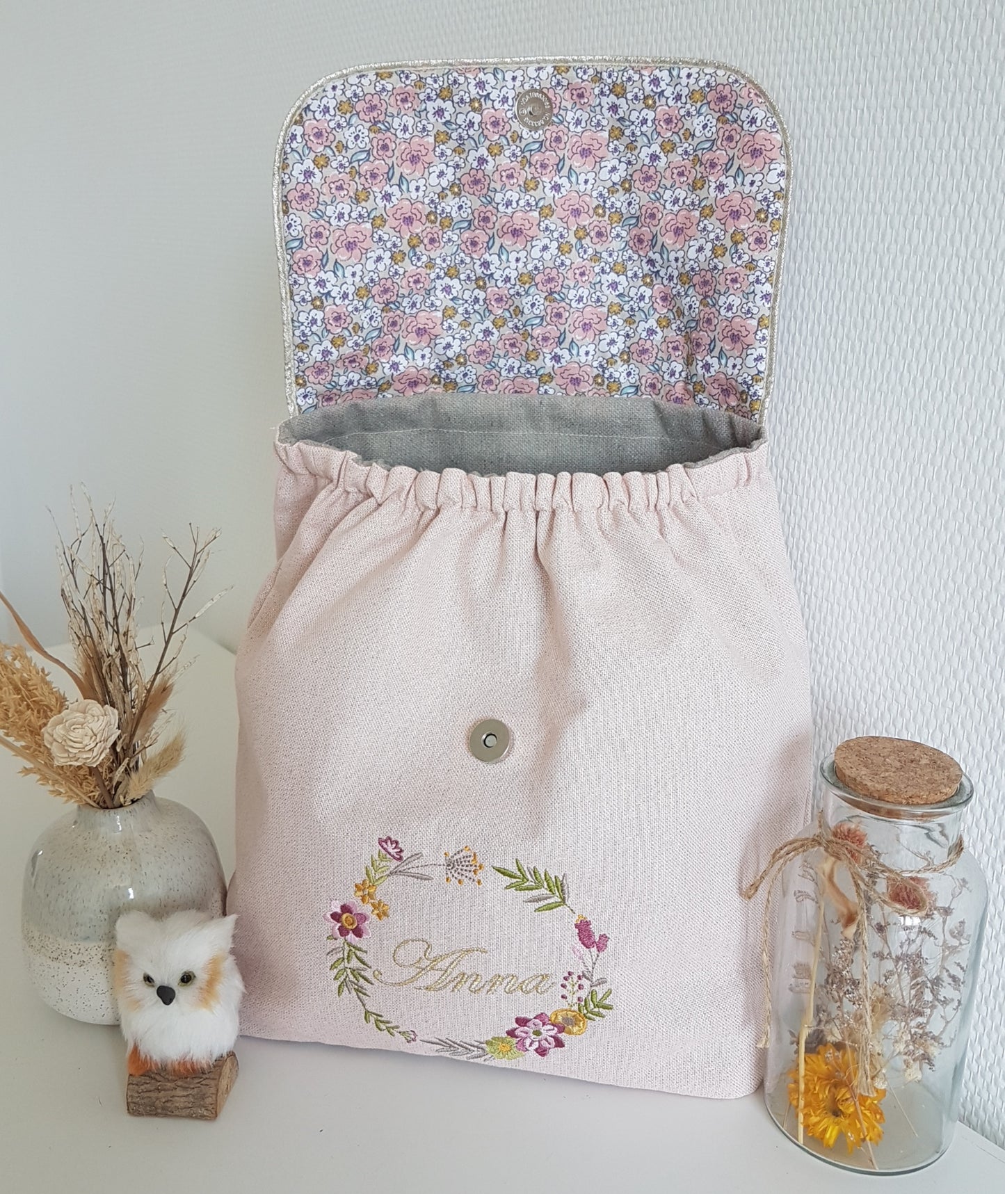 Sac à dos maternelle enfant brodé, coton scintillant et liberty