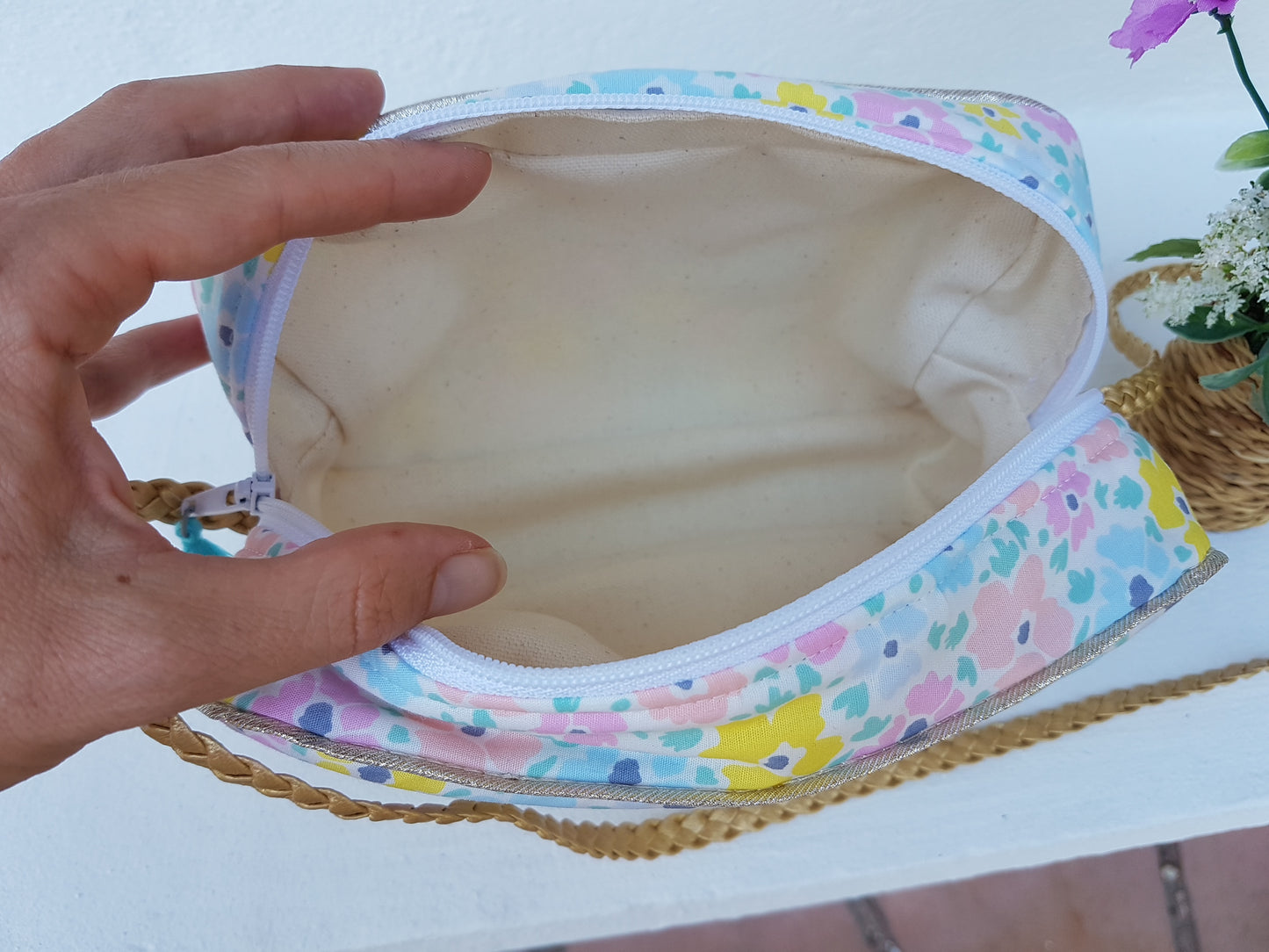 Sac à main petite fille bandoulière en coton fleuri pastel style liberty