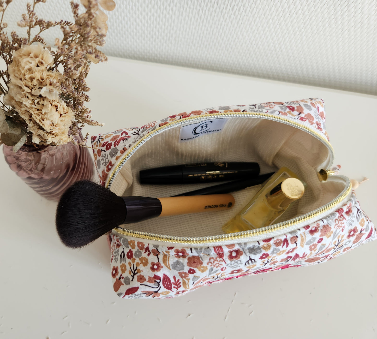 Trousse à maquillage velours rose et liberty