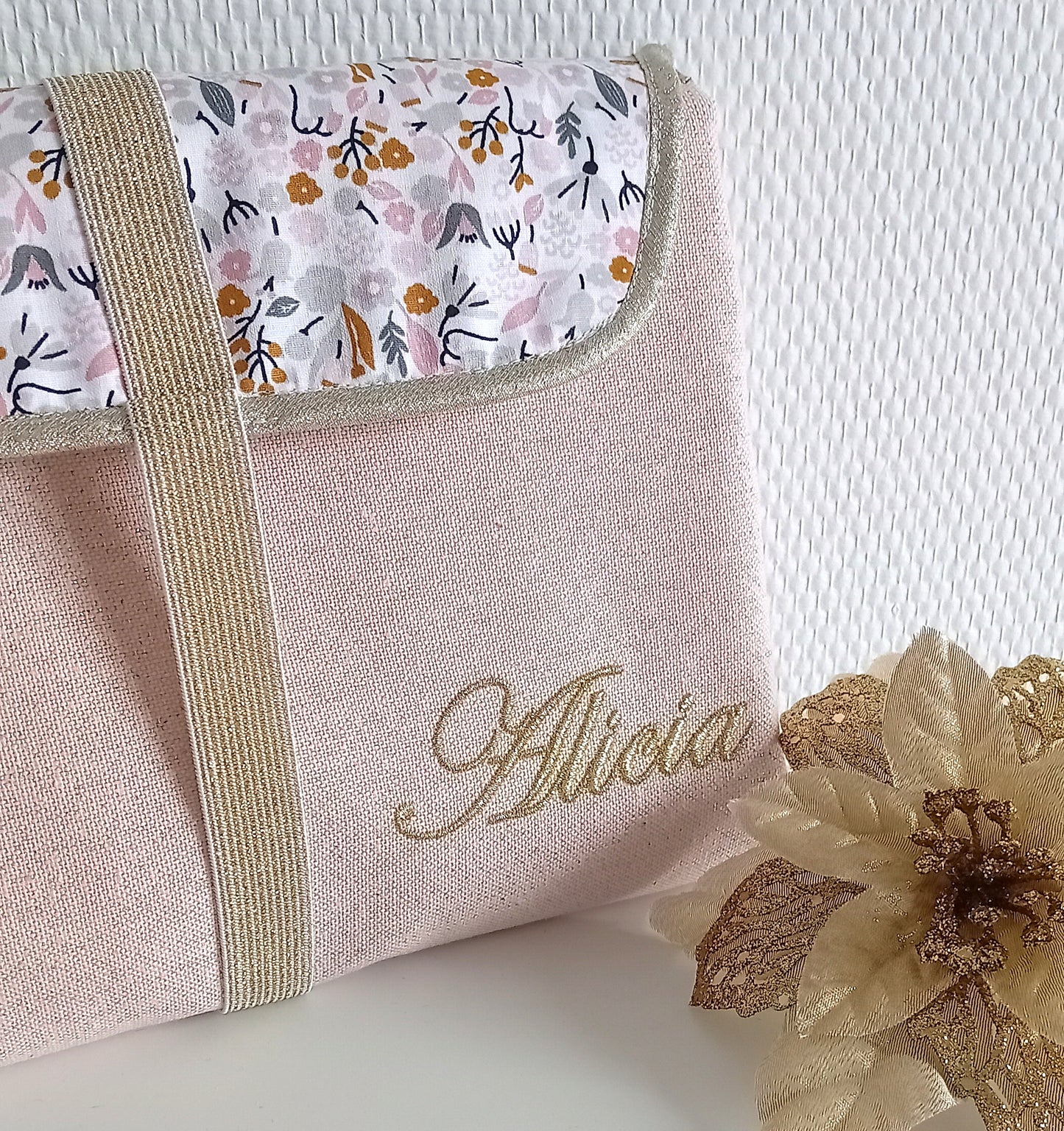 Tapis à langer nomade, rose pâle scintillant et liberty rose