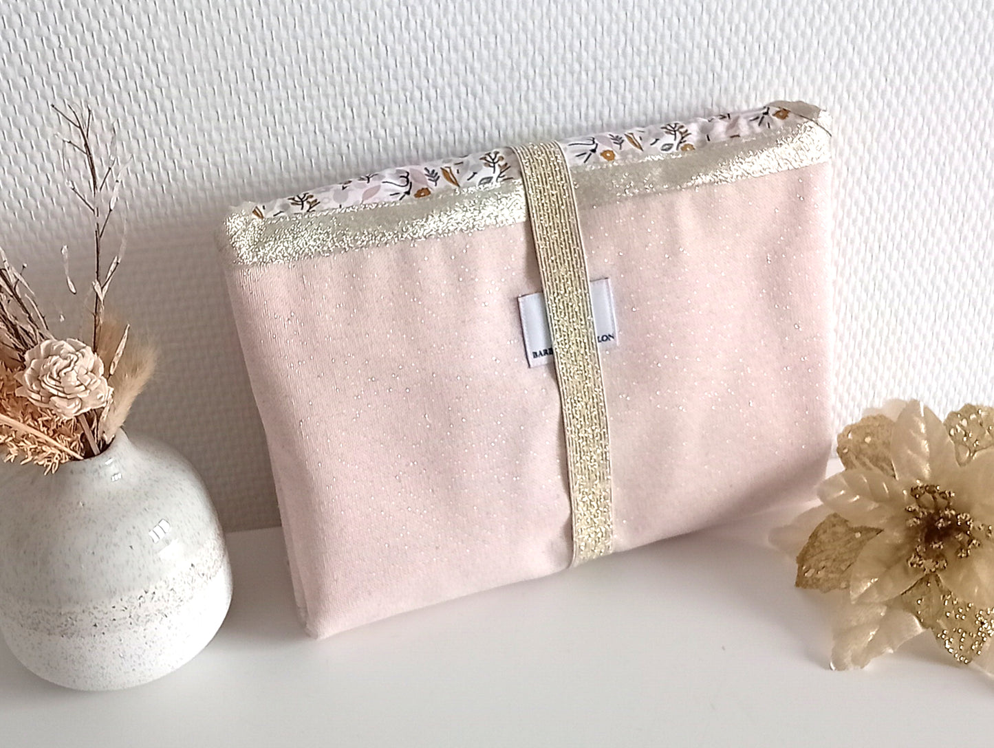 Tapis à langer nomade, rose pâle scintillant et liberty rose