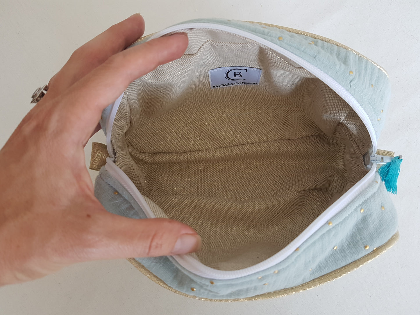 Trousse de voyage passepoilée en double gaze de coton