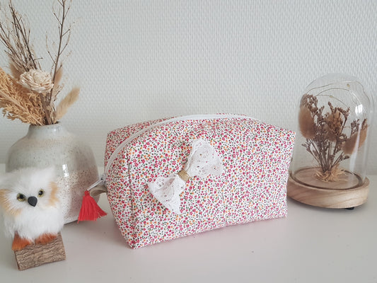 Trousse à maquillage mini fleurs fuchsia et orange