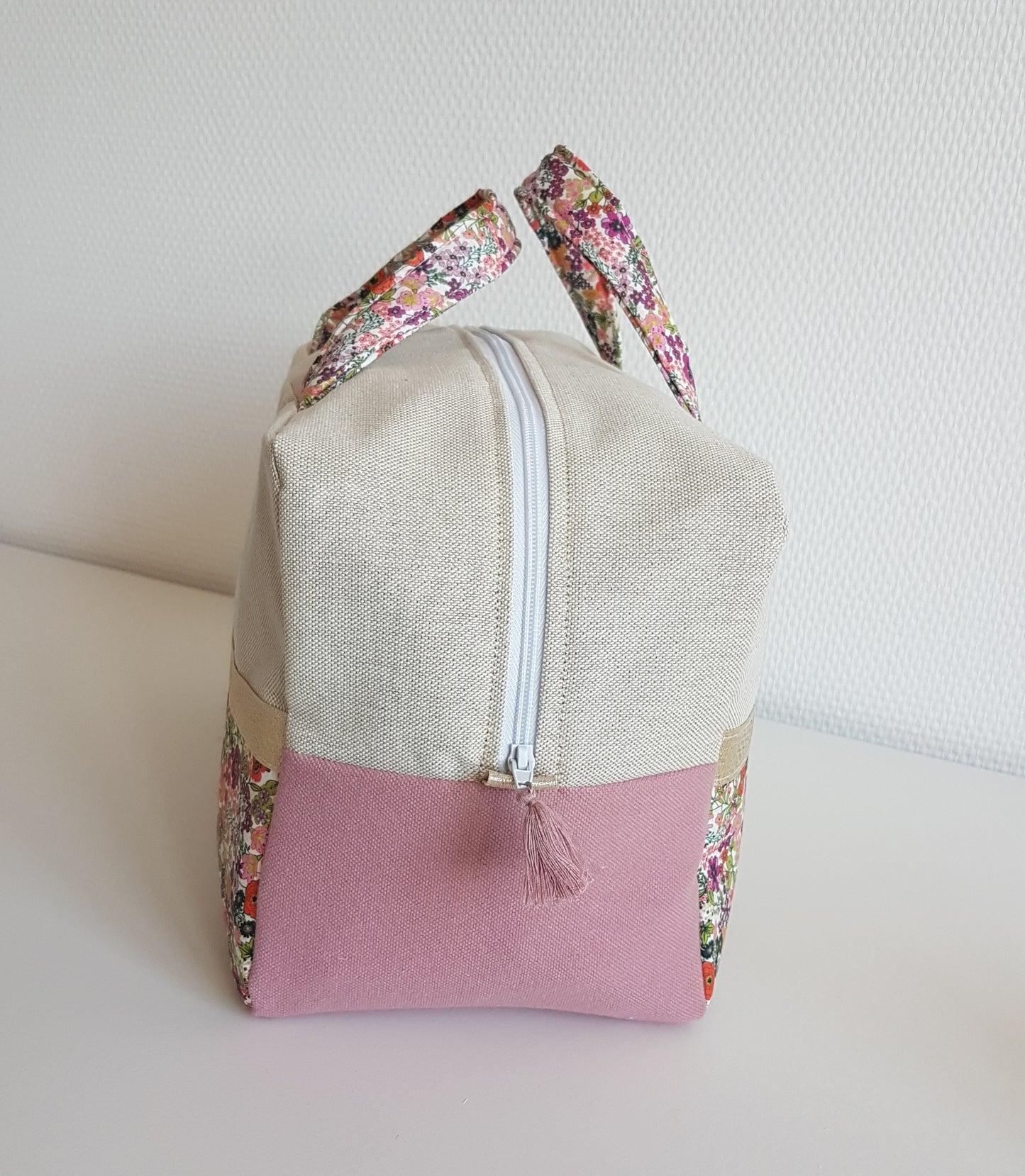 Valisette beige scintillant et liberty orange