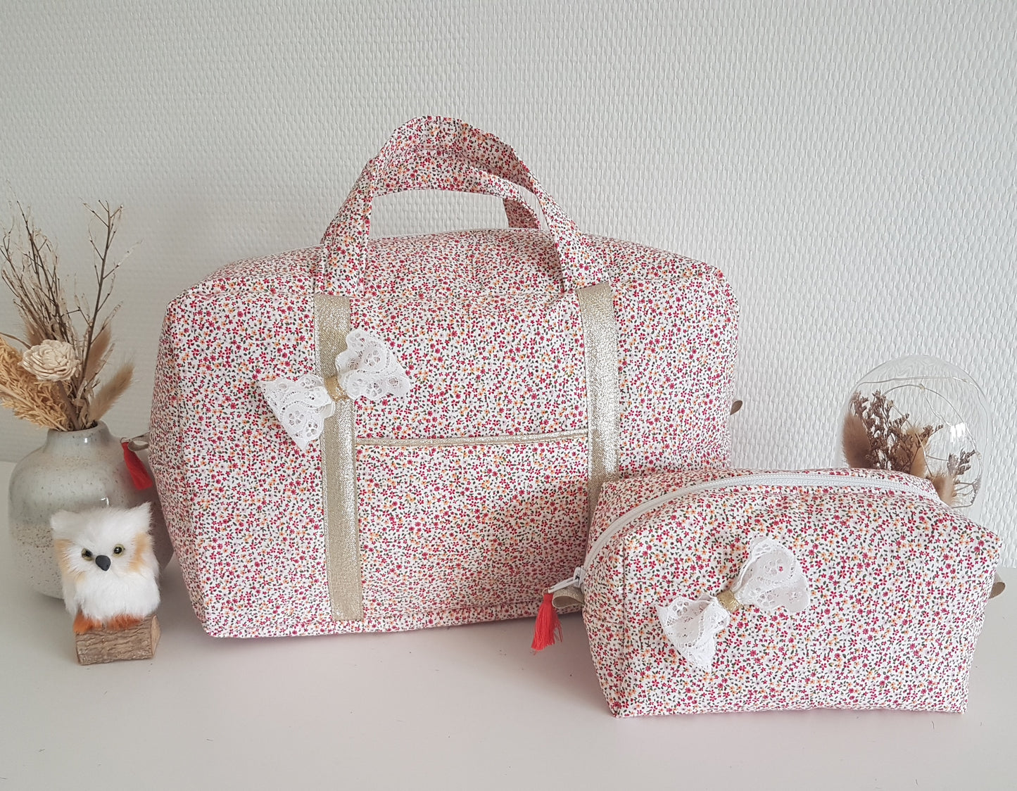 Trousse à maquillage mini fleurs fuchsia et orange