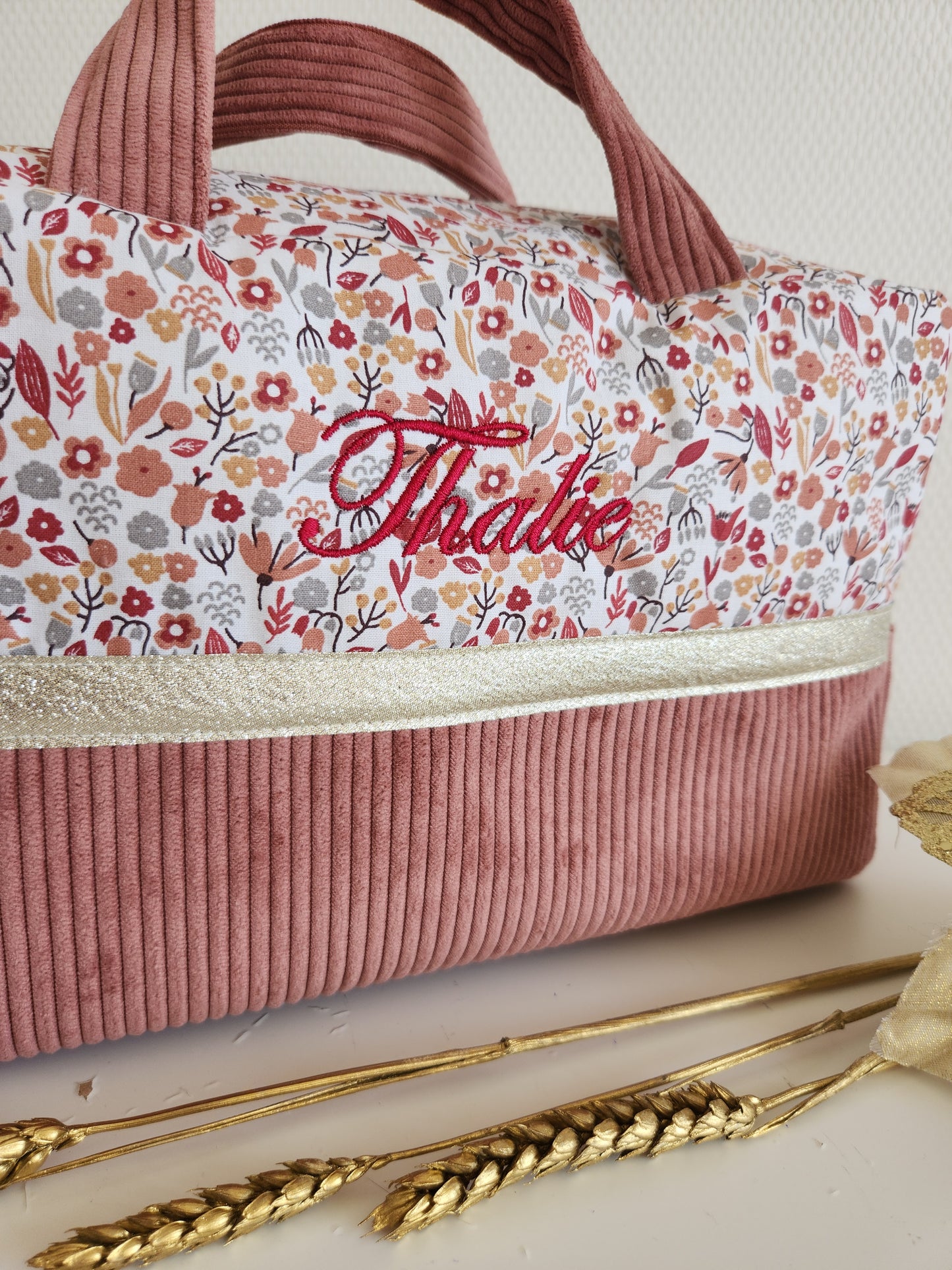 Valisette velours rose et liberty