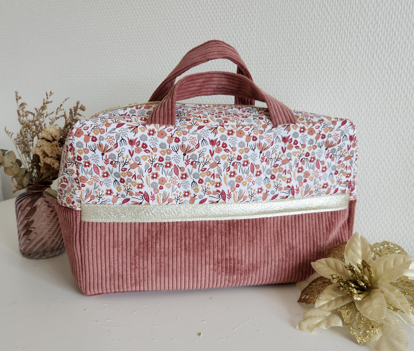 Valisette velours rose et liberty