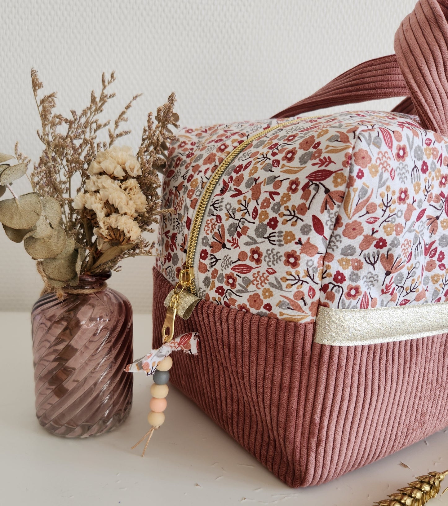 Valisette velours rose et liberty