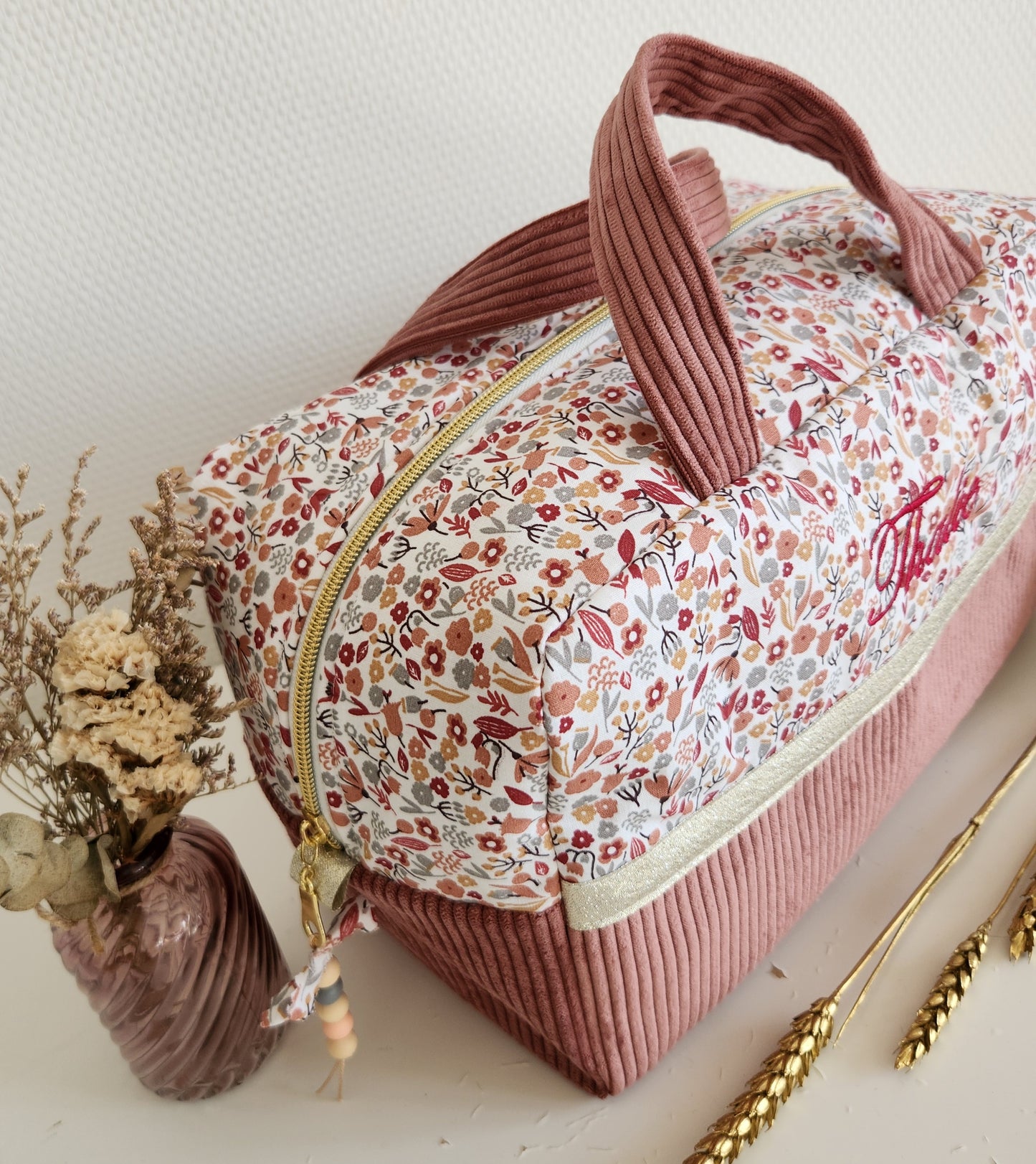 Valisette velours rose et liberty