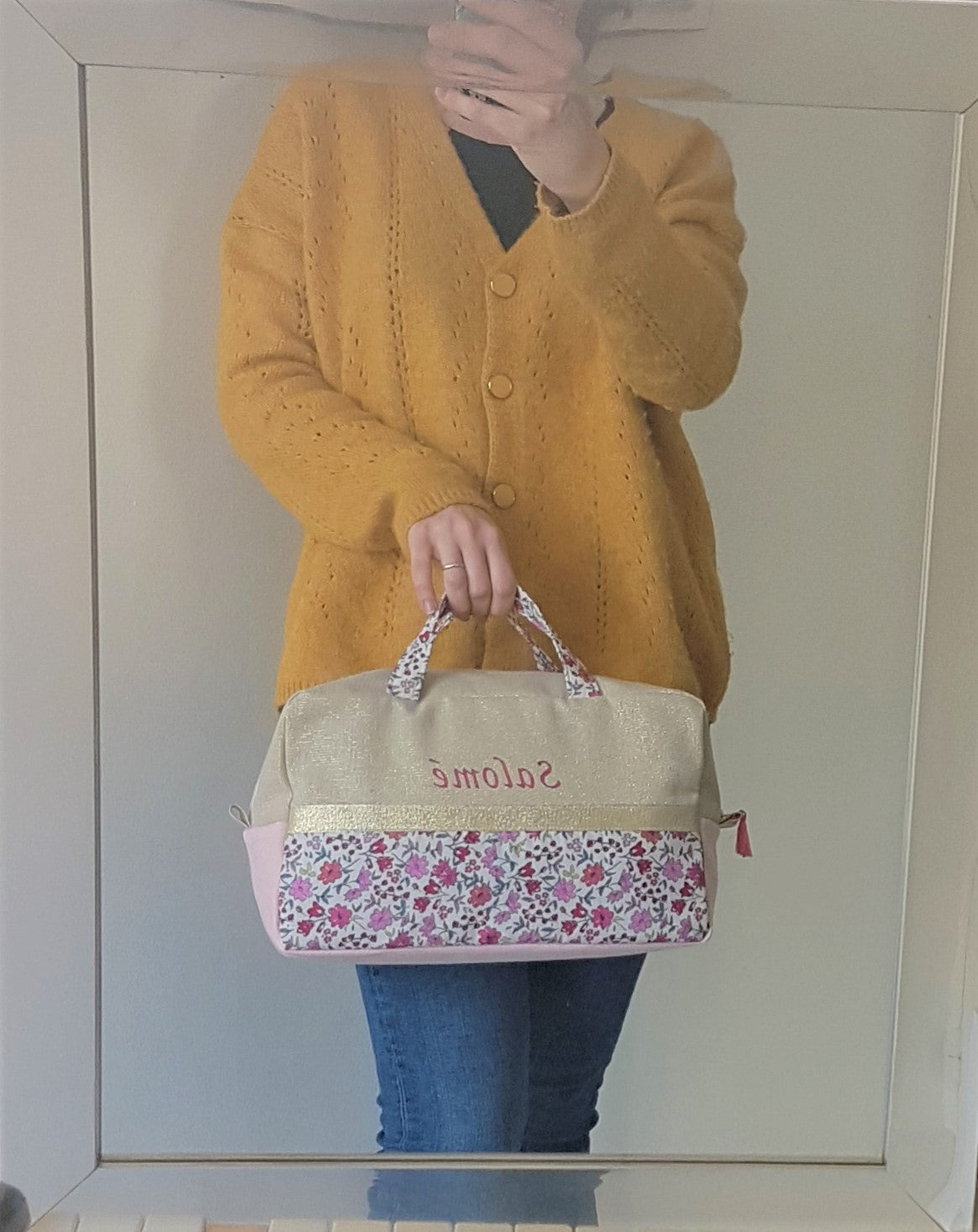 Valisette velours rose et liberty