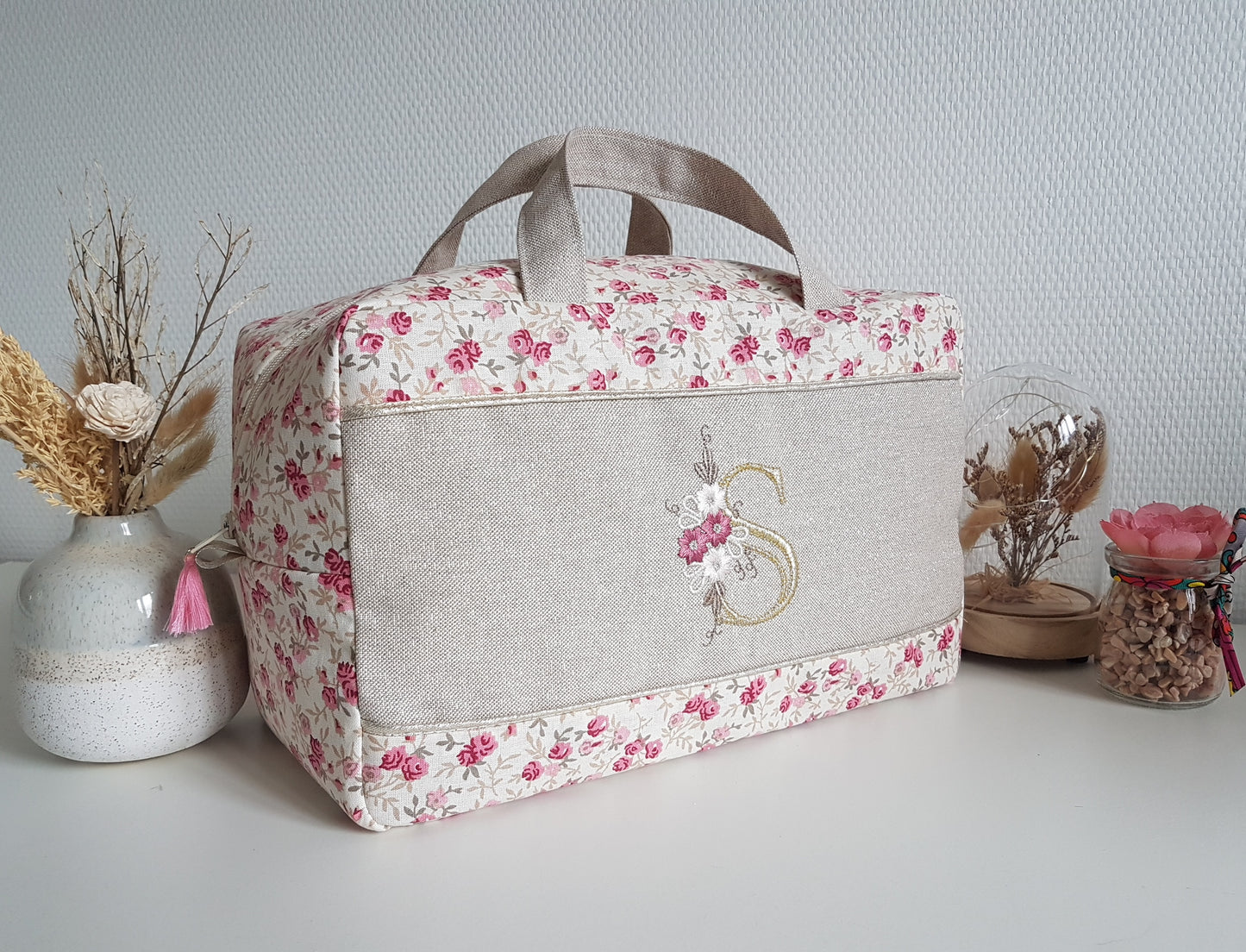 Valisette bicolore coton et beige scintillant.