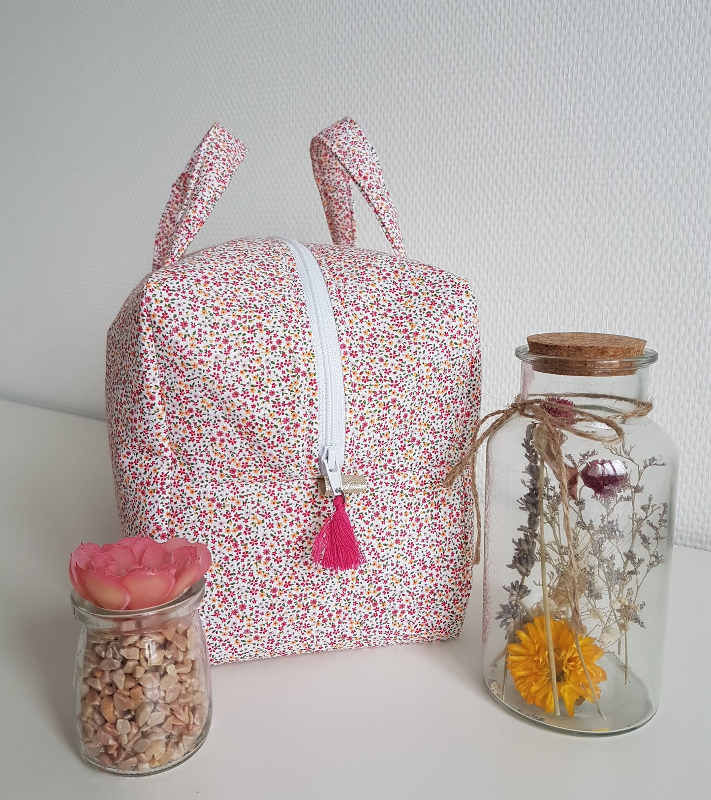 Valisette mini fleurs fuchsia et orange