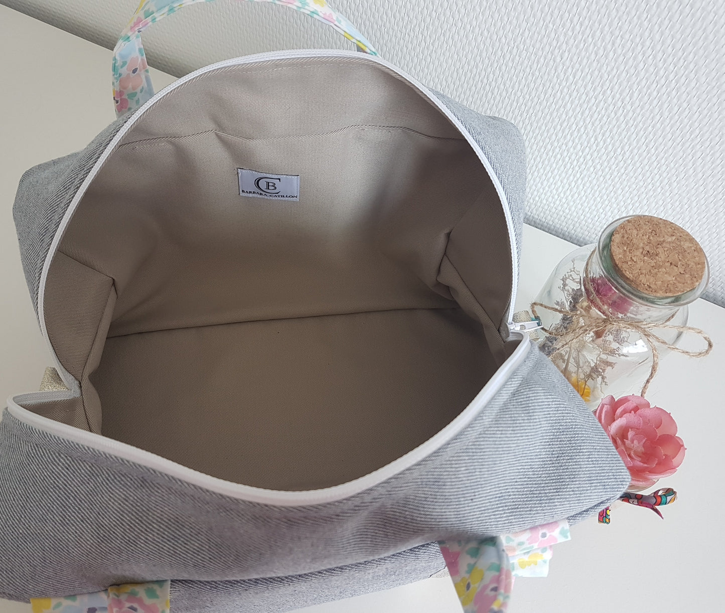 EN STOCK Valisette jean et volants liberty pastels
