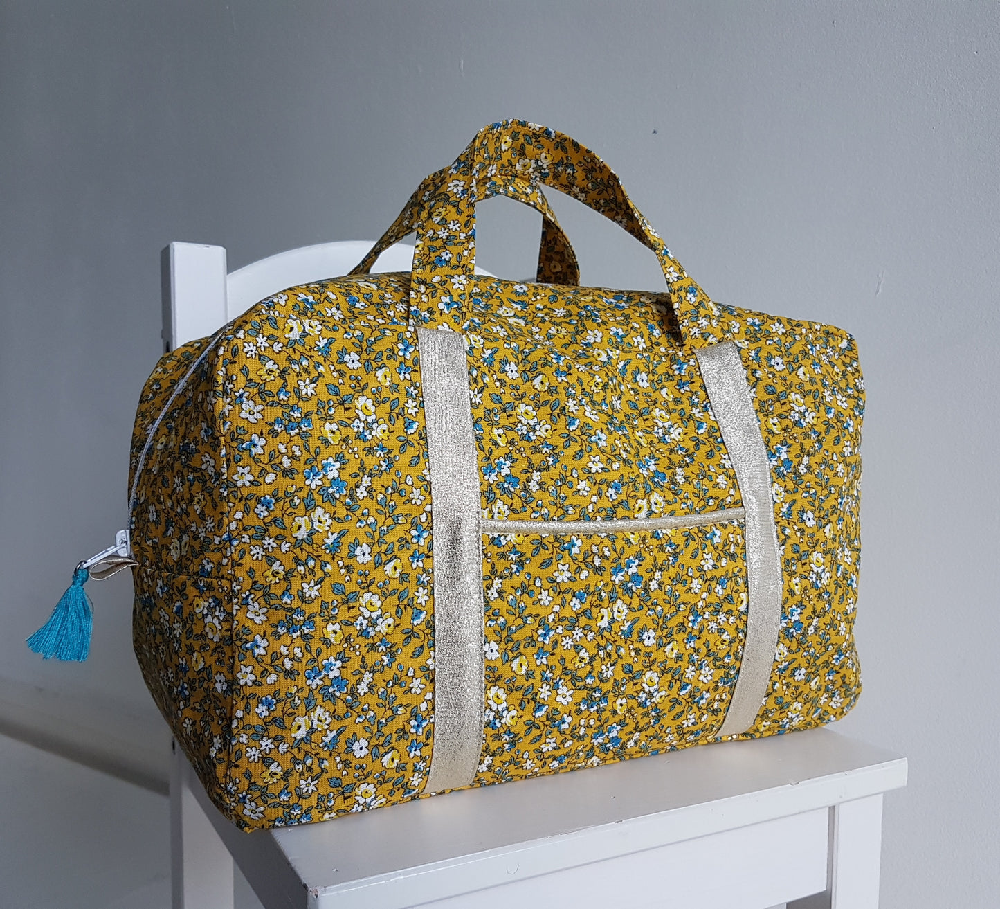 Valisette fleurie jaune moutarde