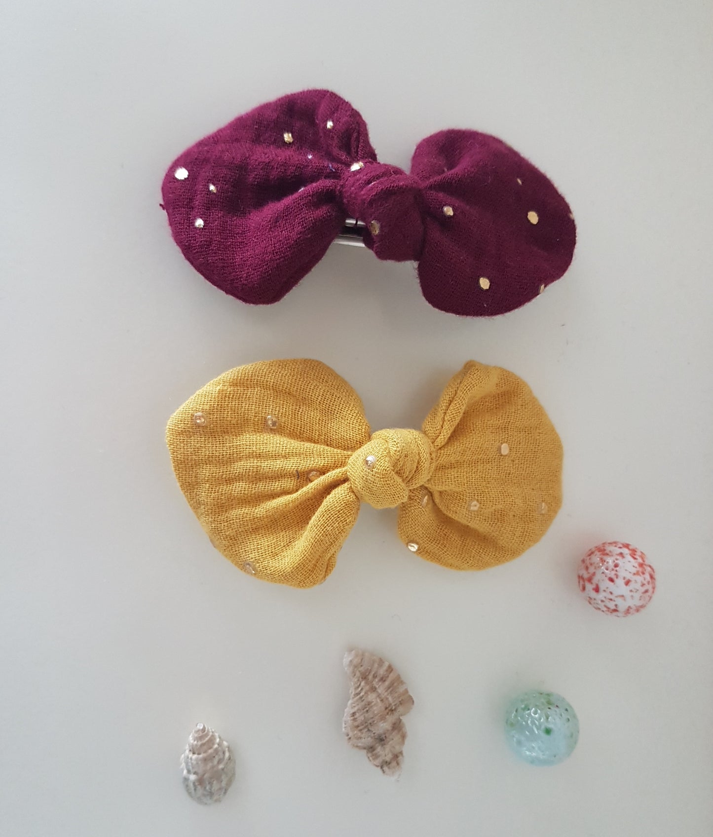 Barrette à nœud femme ou enfant, double gaze de coton.