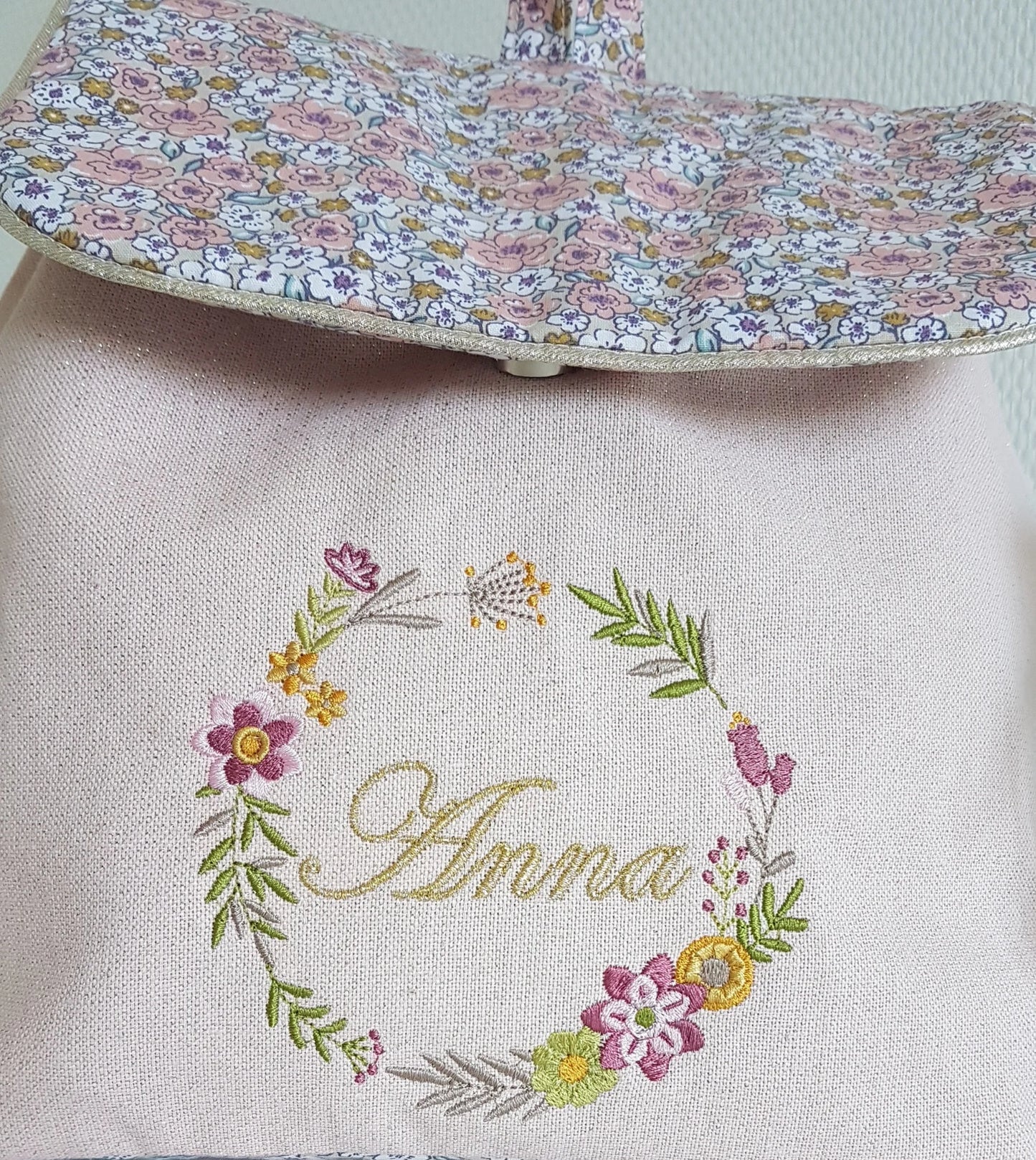 Sac à dos maternelle enfant brodé, coton scintillant et liberty