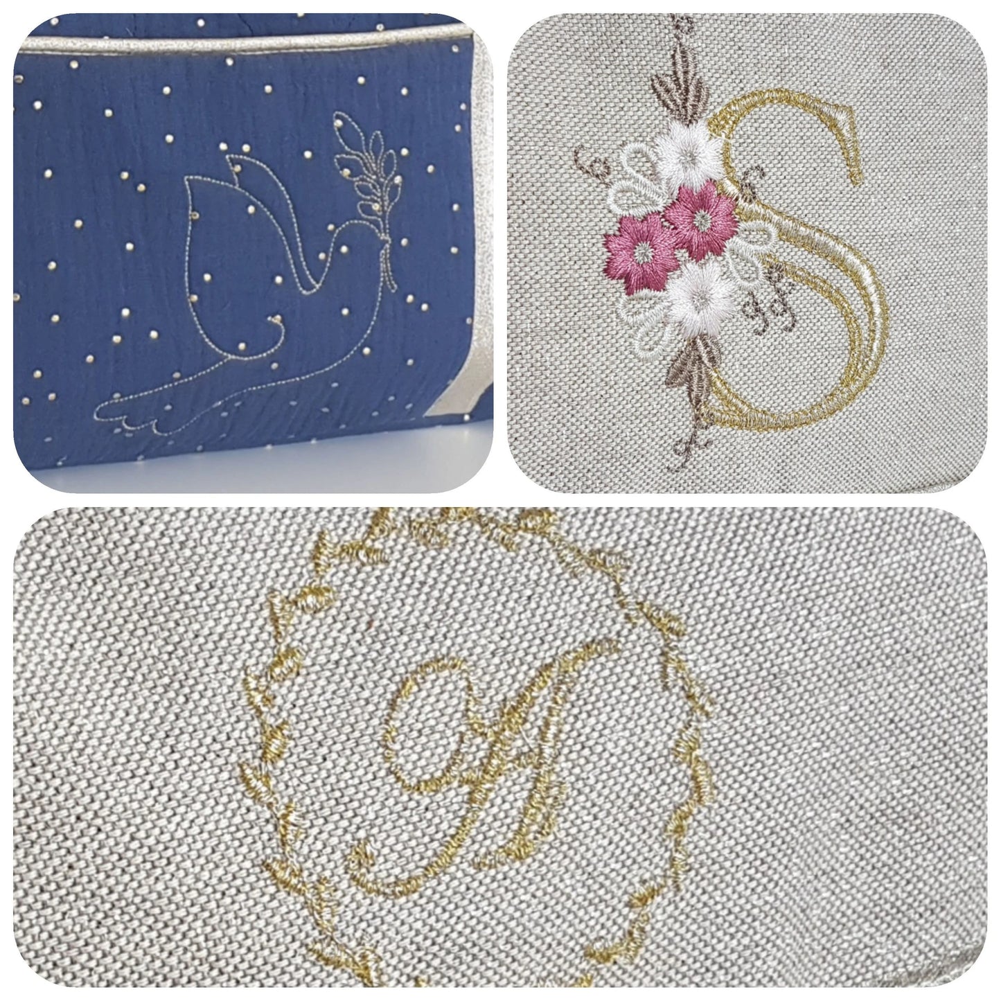 Trousse de toilette en velours côtelé et motif brodé