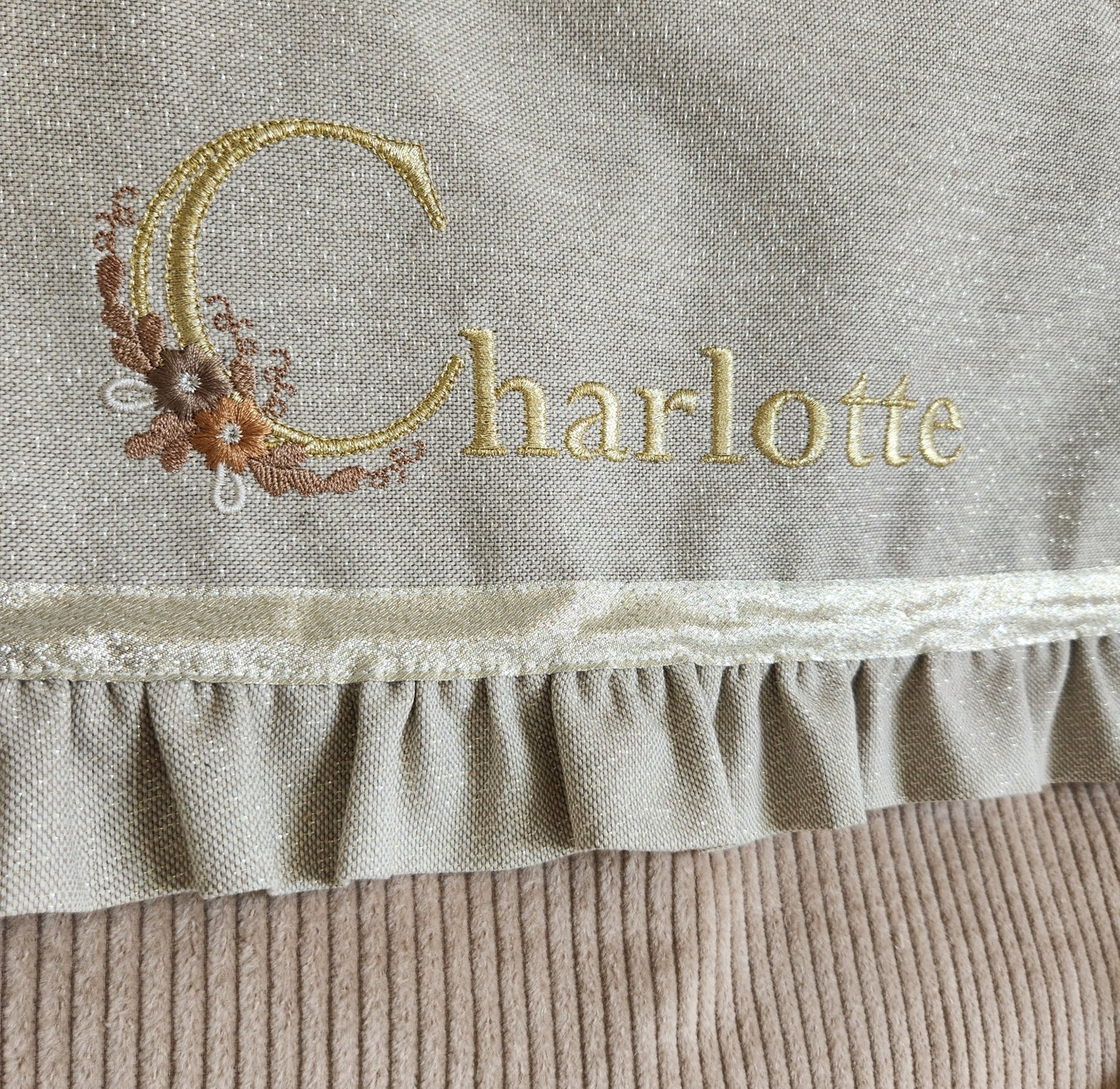 Sac à langer ou de voyage coton beige scintillant et velours côtelé