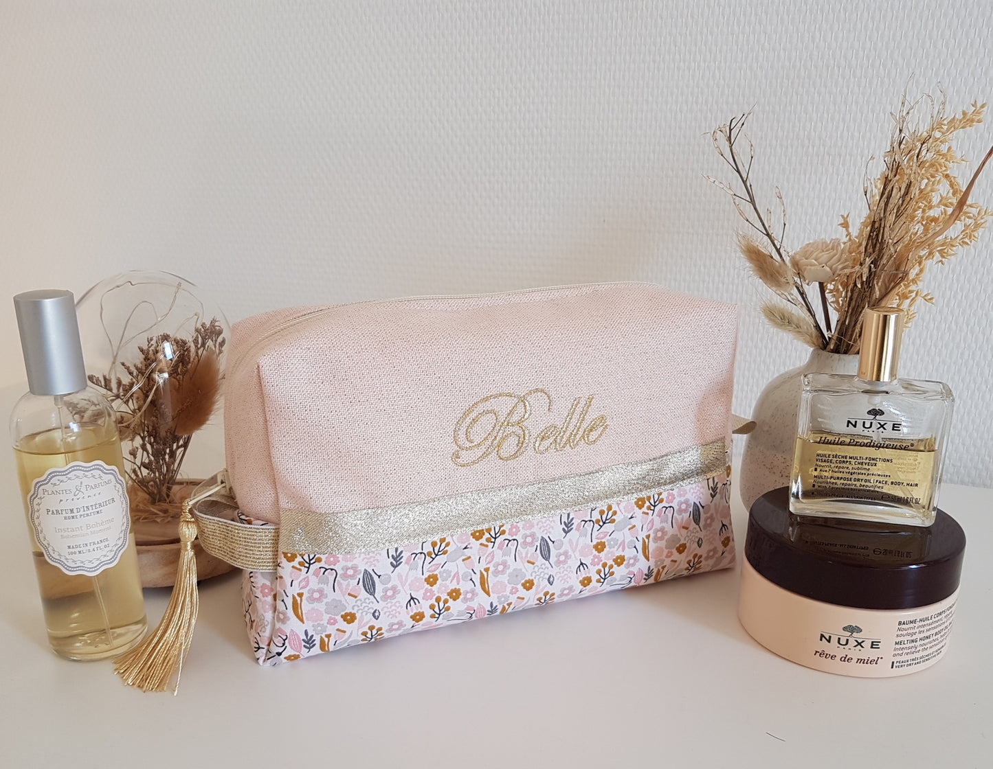 Trousse de toilette rose scintillant et liberty