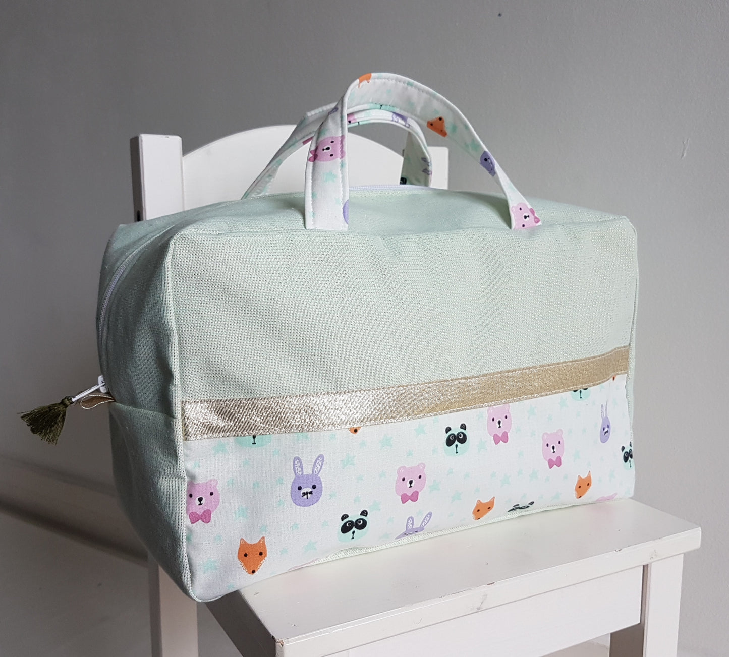 EN STOCK Valisette bicolore vert d'eau scintillant et petits animaux