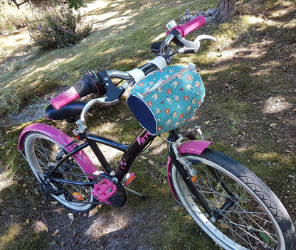 Sacoche à vélo ou trottinette, verte motifs animaux et jean