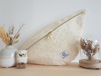 Sac banane, double gaze de coton matelassée à pois dorés