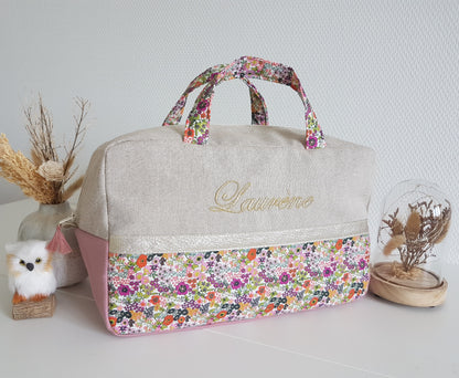 Valisette beige scintillant et liberty orange