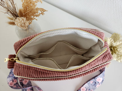 Sac à main bandoulière femme, velours ou coton fleuri. Bandoulière au choix.