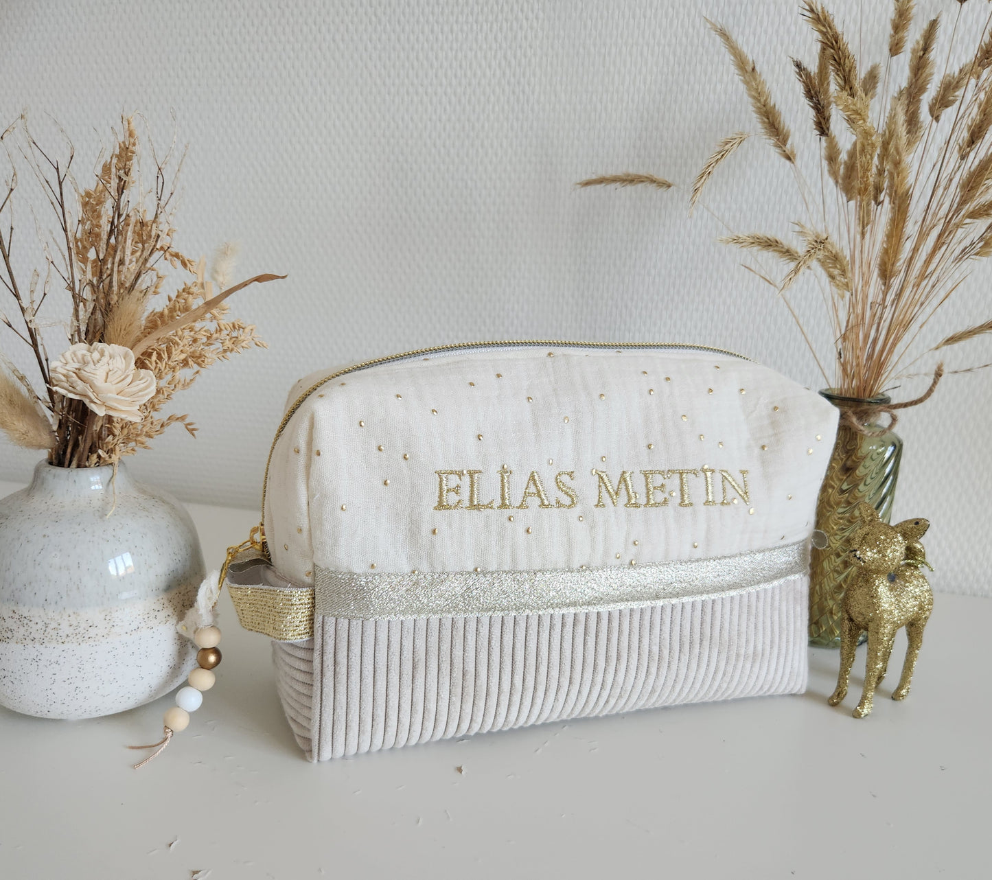 Beige shimmering and orange liberty toiletry bag