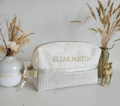 Beige shimmering and orange liberty toiletry bag