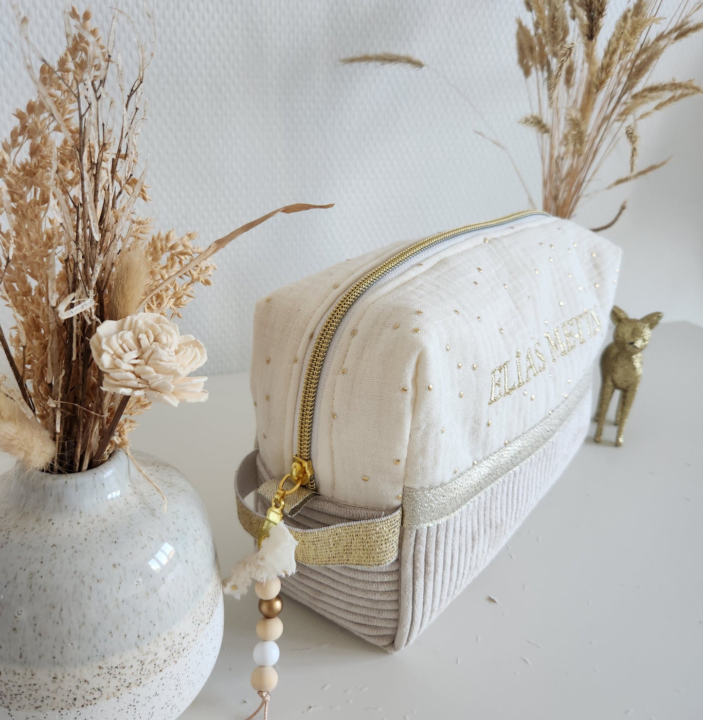 Beige shimmering and orange liberty toiletry bag