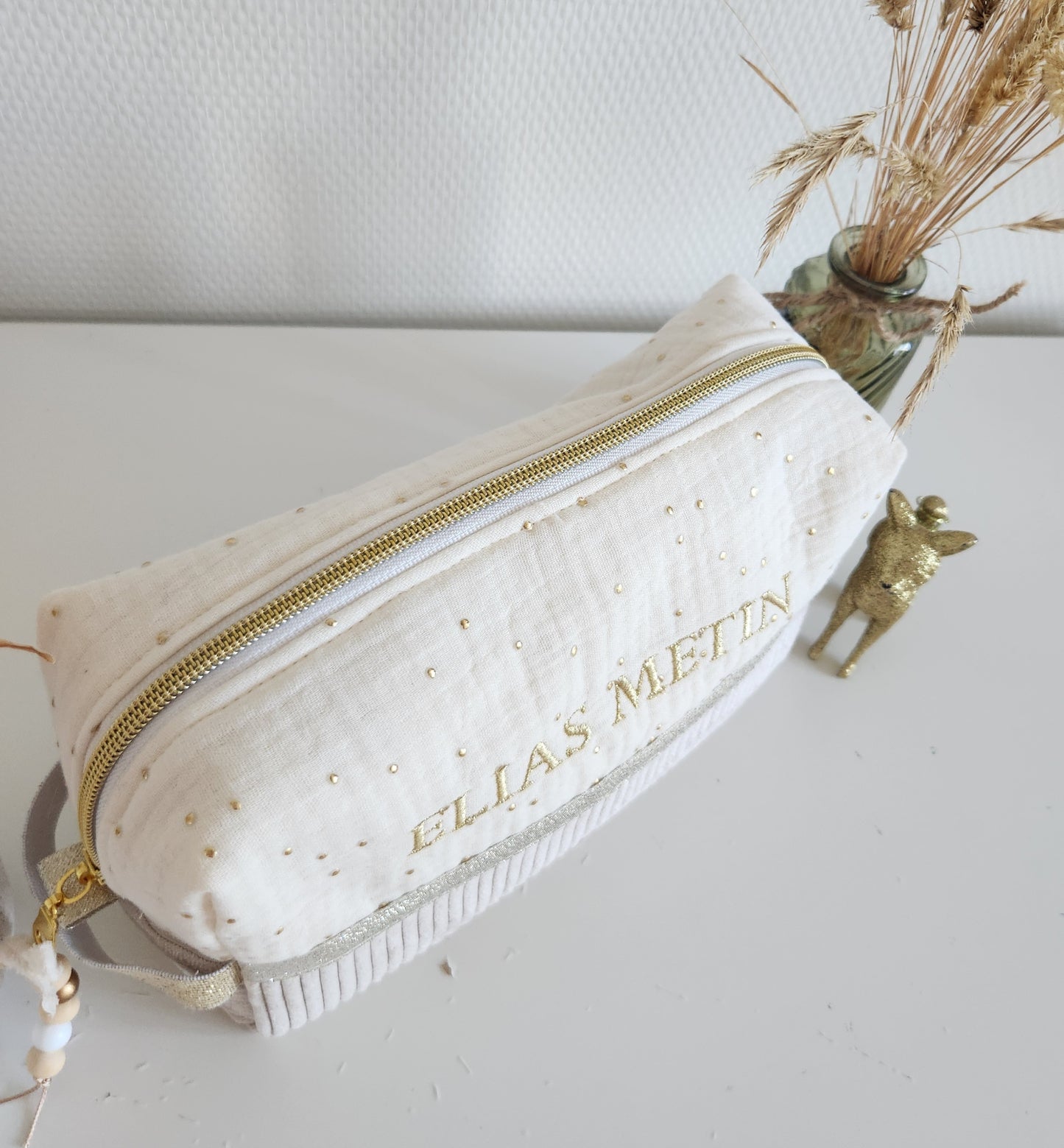 Beige shimmering and orange liberty toiletry bag