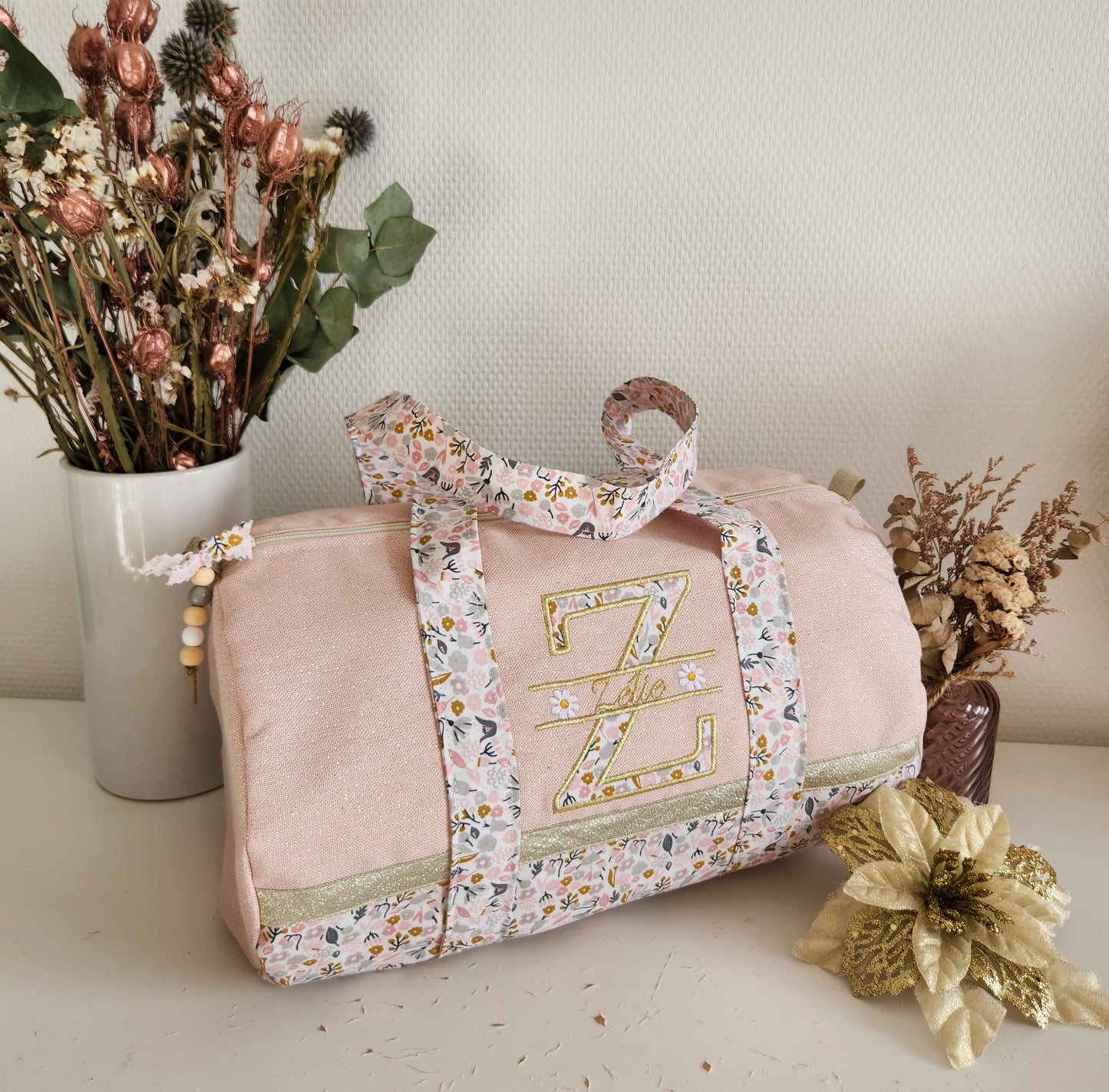Sparkly cotton and liberty duffel bag