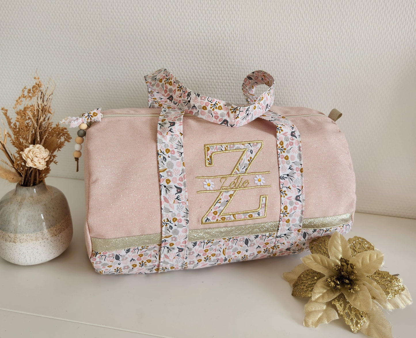 Sparkly cotton and liberty duffel bag