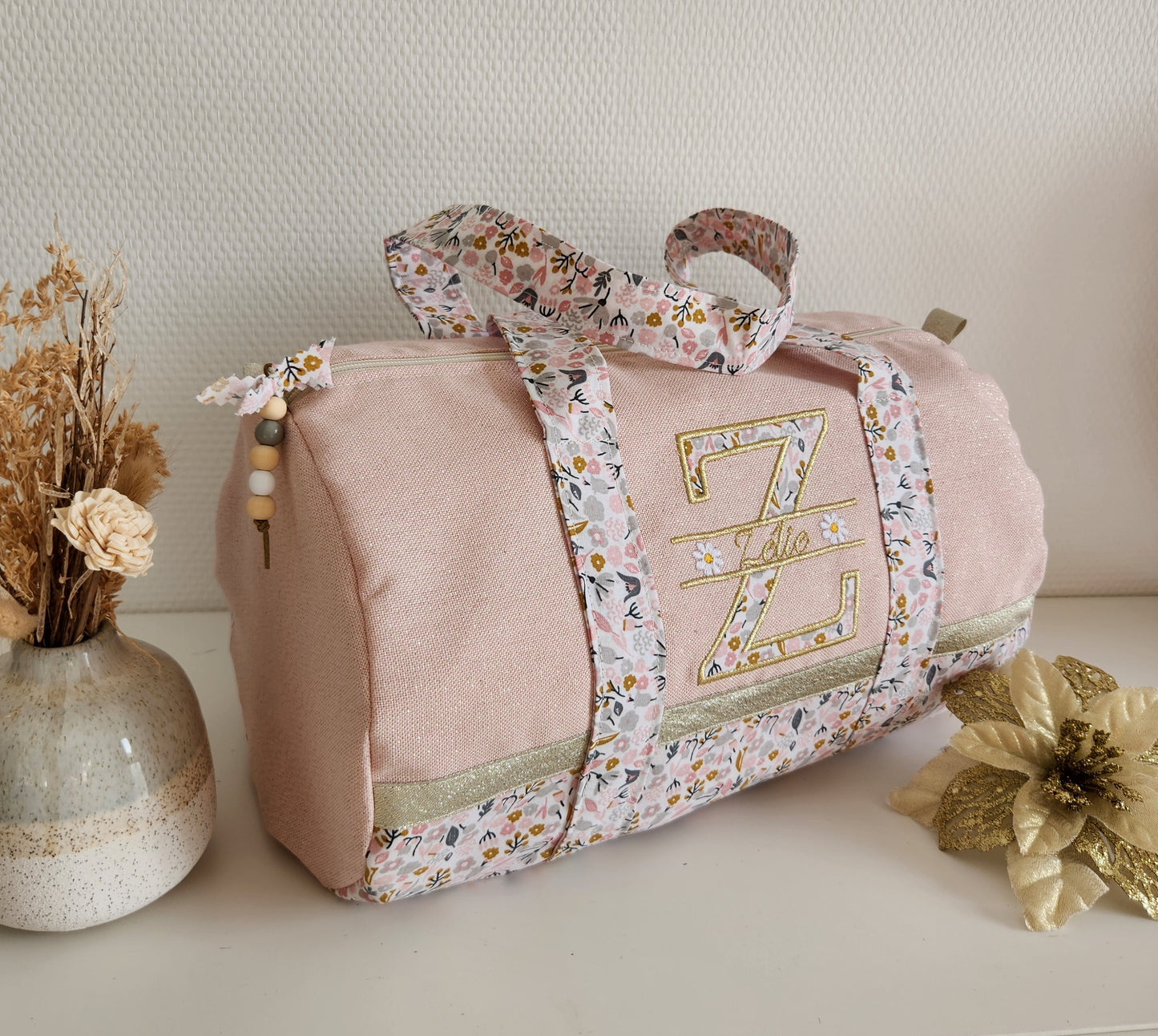 Sparkly cotton and liberty duffel bag