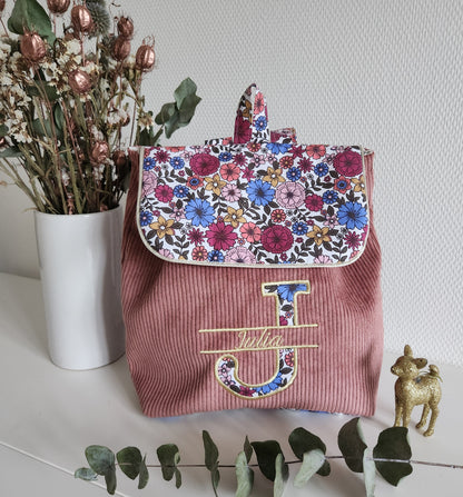 Bestickter Kindergartenrucksack, schimmernde Baumwolle und Liberty