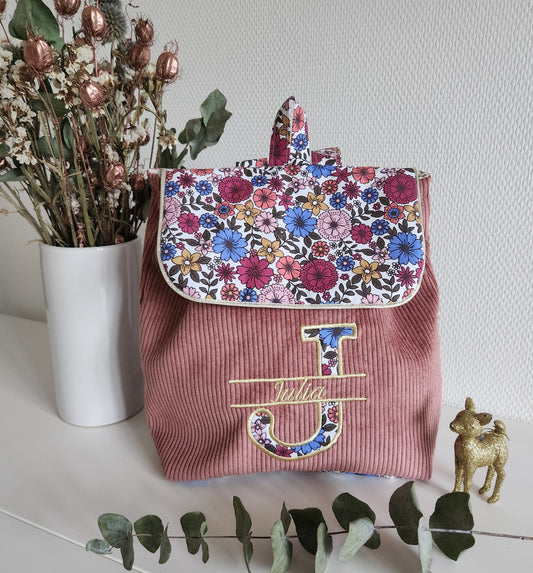 Bestickter Kindergartenrucksack, schimmernde Baumwolle und Liberty